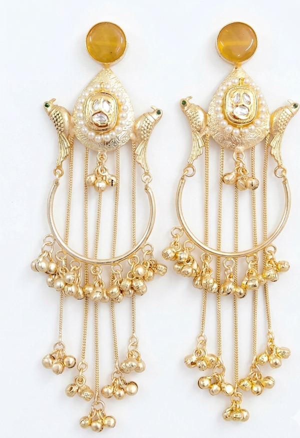 Statement Earrings | Monalisa Gemstone | Kashmiri Earrings | Round Pearl |