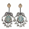 Silver Replica | Blue Chalcedony & Pearl | Oxidised Kashmiri Earrings |