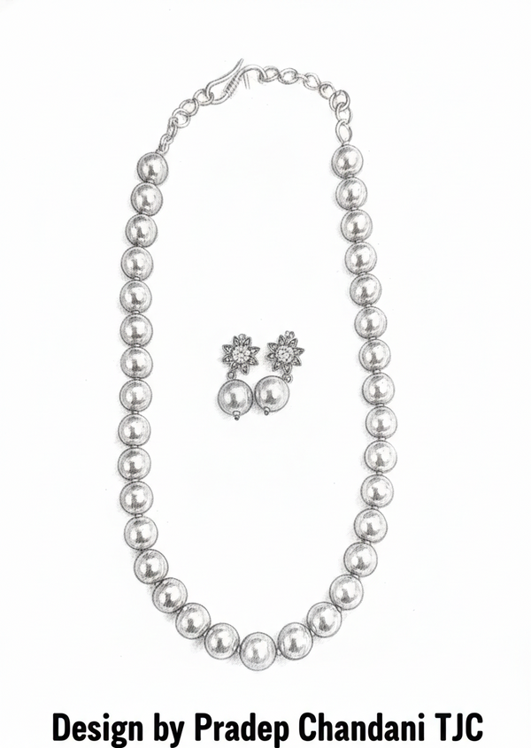 Glass Pearl Mint & Pista Green Color Round Shape Beaded Necklace / MalaWith Brass Metal