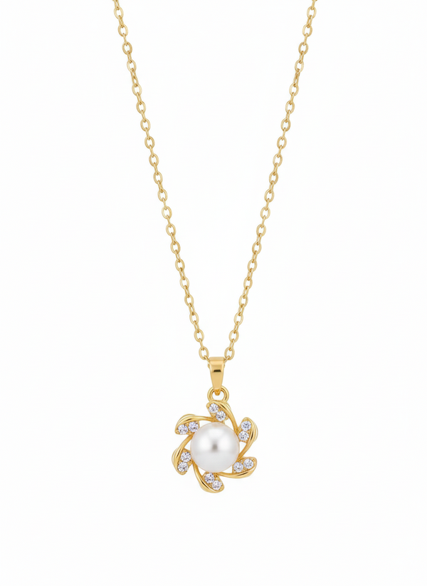 Bloom Design Anti - Tarnish Premium Classic White Pearl Chain Pendant in Gold Plated