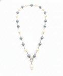 Mother of Pearl Brass Beaded Necklace/ Mala With American Diamond Accent & Statement Piece