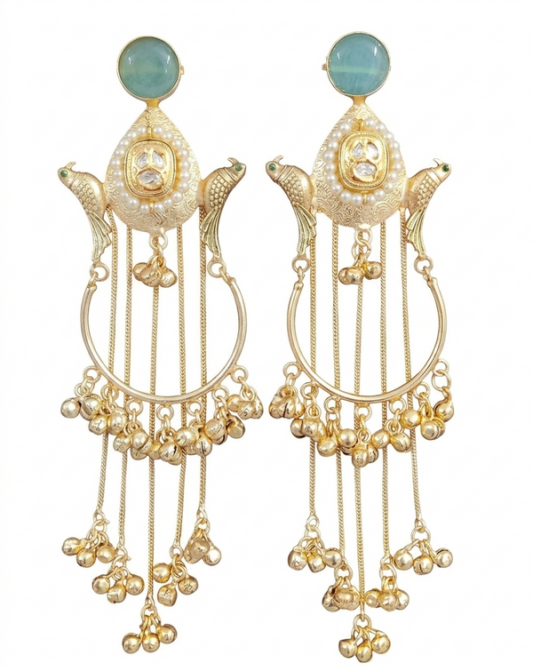 Premium Quality | Monalisa Gemstone | Round Pearl | Kashmiri Earrings |