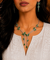 Green EmeraldInspired | American Diamond Accents | Chain Pendant Set With Earrings |