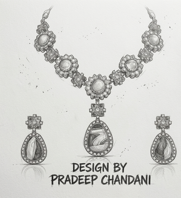 Navratan Sabyasachi Inspired | Matte Gold Finish | Necklace Set with Earrings |