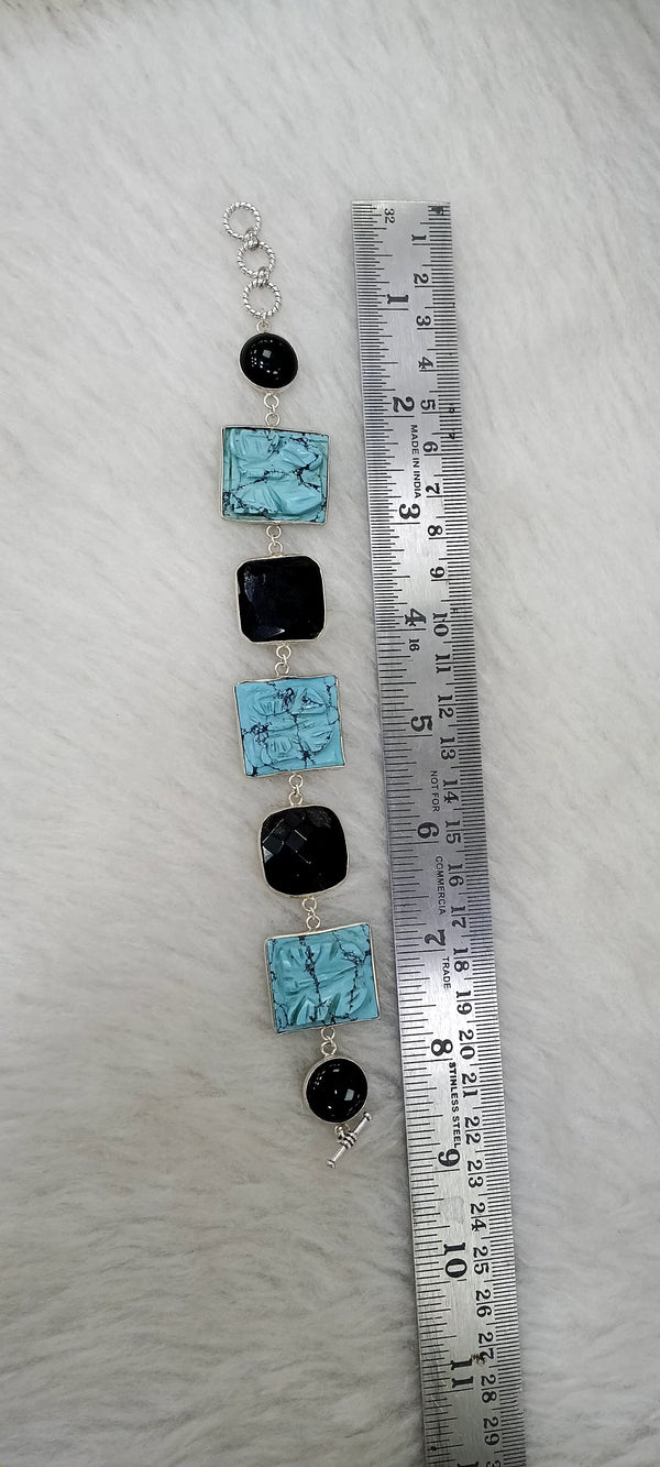 Premium Quality | Handmade | Natural Black Onyx & Larimar Stone Bracelet |