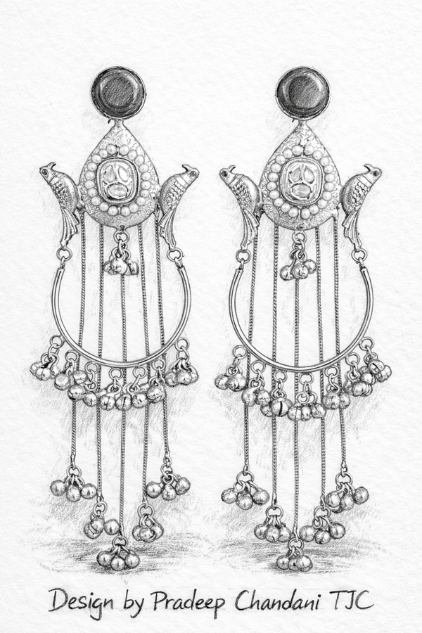 Statement Earrings | Monalisa Gemstone | Kashmiri Earrings | Round Pearl |
