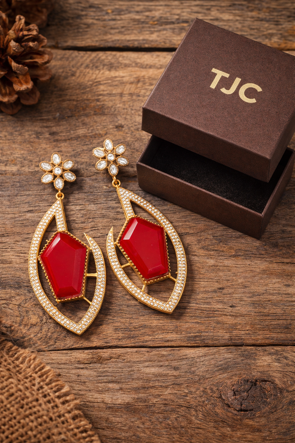 Premium Quality | Gold Plated | Long Tops Earrings | Dublet Stone |