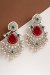 Silver Plated | Monalisa Glass Stone | Dangler Earrings | Brass|