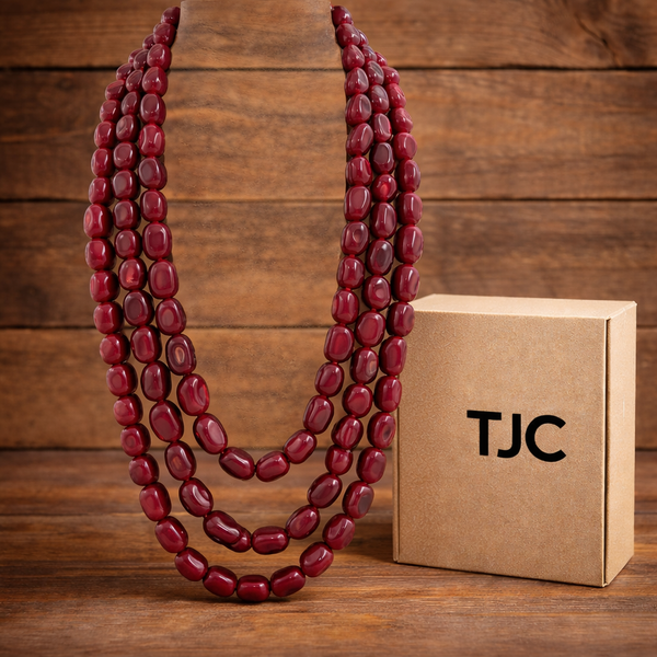 Premium Quality | 3 Layer | Glass Ruby Inspired Beaded Necklace | Handmade Beaded Mala \ Necklace |