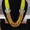 Yellow Jasper Inspired Indian Monalisa Glass Beads Elegant 3-Layer Beaded Necklace & Bollywood Celebrity Wear Premium Necklace