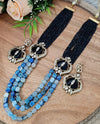 Blue Sapphire Inspired Indian Monalisa Glass Beads Elegant 3-Layer Beaded Necklace & Bollywood Celebrity Wear Premium Necklace