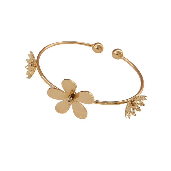TJC – Adjustable Brass Flower Cuff Bracelet with Anti-Tarnish Finish, Lightweight Openable Bangle