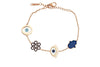 TJC – Evil Eye & Symbolic Charm Bracelet in Rose Gold Tone, Adjustable Chain with Enamel Accents