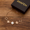 TJC – Clover Charm Bracelet in Rose Gold Tone with Mother of Pearl & Textured Accents, Adjustable Chain
