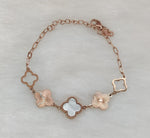 TJC – Clover Charm Bracelet in Rose Gold Tone with Mother of Pearl & Textured Accents, Adjustable Chain