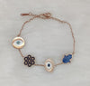 TJC – Evil Eye & Symbolic Charm Bracelet in Rose Gold Tone, Adjustable Chain with Enamel Accents