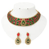TJC Ruby-Green Mix Bridal Choker Necklace Set with Earrings