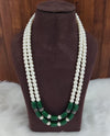 Premium Pearl Mala with Green Glass Cabochon Pendant – 24 to 26 Inches
