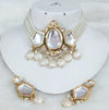 Kundan Meena Semi-Bridal Choker Necklace Set with Green Hand-Painted Glass Cab & Polki Stones