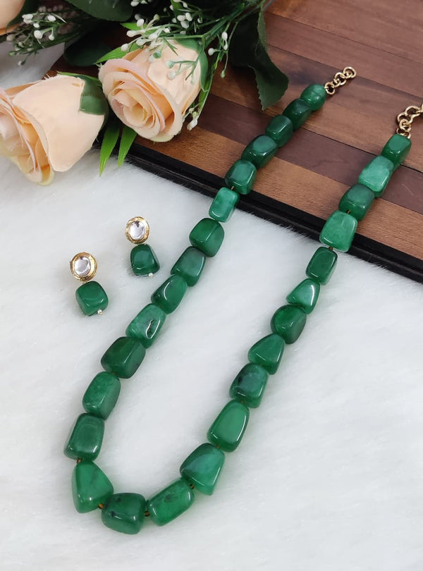 Green Emerald Doublet Tumble Mala Necklace – 24–26 Inch Statement Necklace