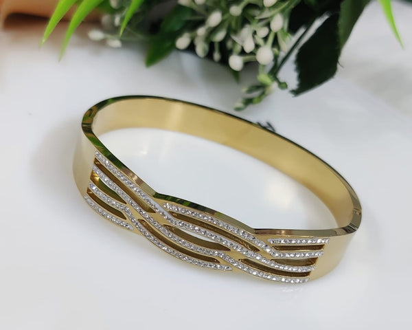 TJC Anti-Tarnish Curvy Dual Tone American Diamond Cuff Bracelet for Women